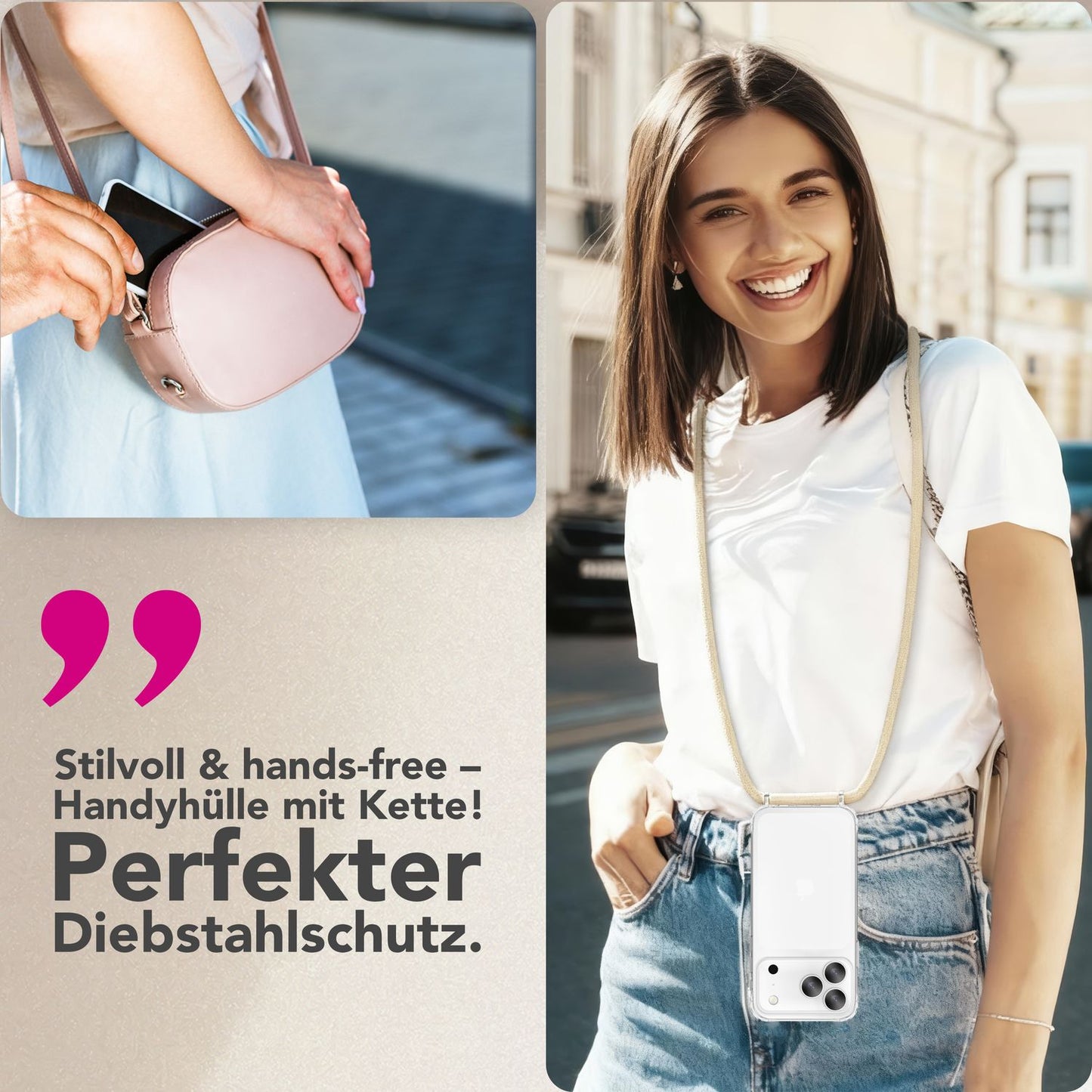 NALIA Handykette für iPhone 17 Pro Max – Transparentes Hybrid-Case & Band – HANGIT PRO (Anti-Gelb Rückseite & Verstellbar) – Marke aus Berlin