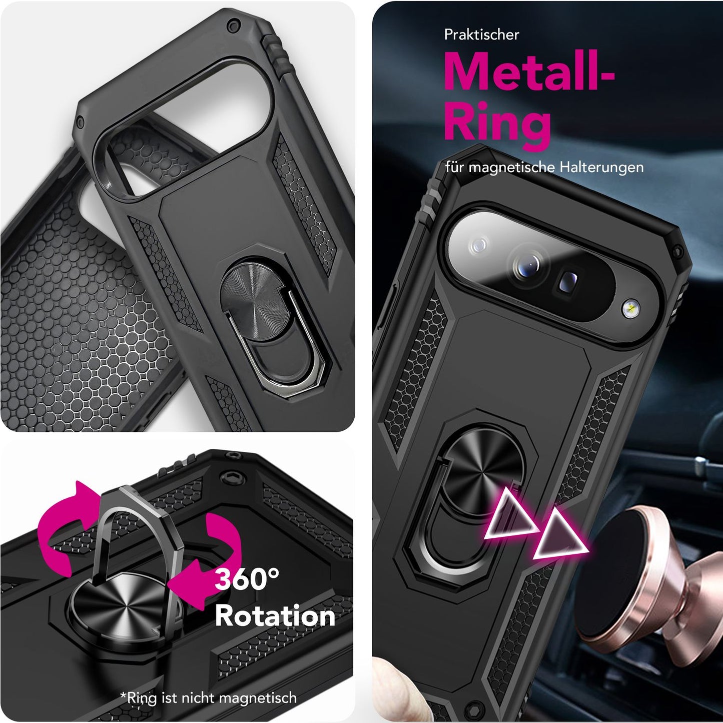 NALIA Panzerhülle für Google Pixel 10 – Ring-Ständer 360° & Magnet-Halterung Kompatibel – RINGDEFEND (Stoßfestes Outdoor Case) – Marke aus Berlin