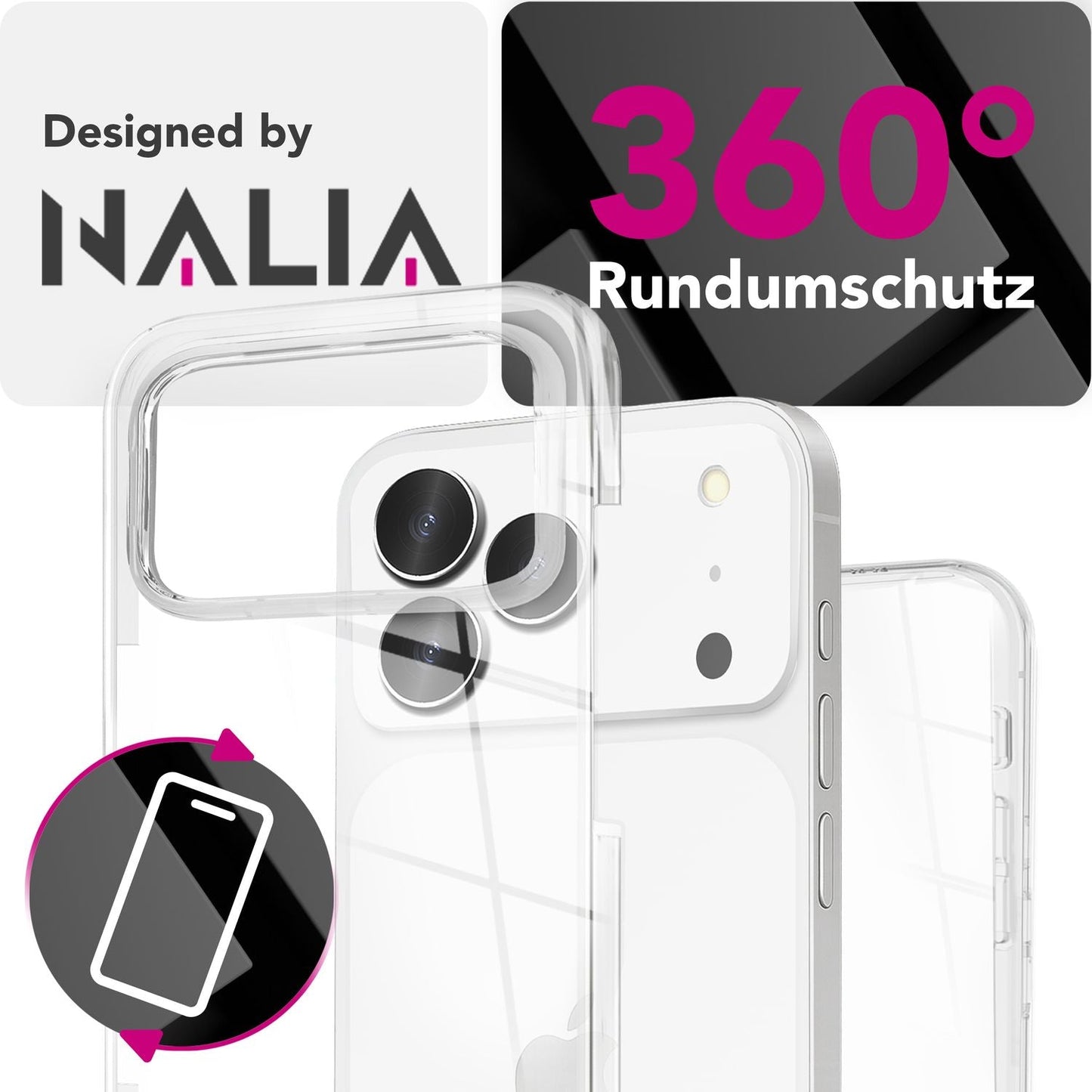 NALIA 360° Hülle für iPhone 17 Pro – Vorne & Hinten Schutz – 360GUARD (Full-Body Case) – Marke aus Berlin