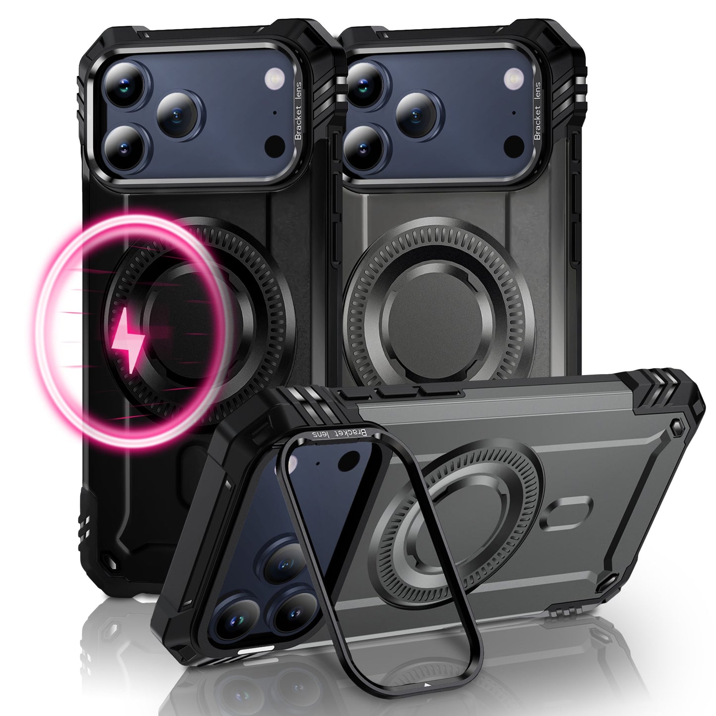 NALIA Magnetische Panzerhülle für iPhone 17 Pro – MagSafe kompatibel & Kamera-Stand – GRANITE (Outdoor Schutzhülle Stoßfest) – Marke aus Berlin