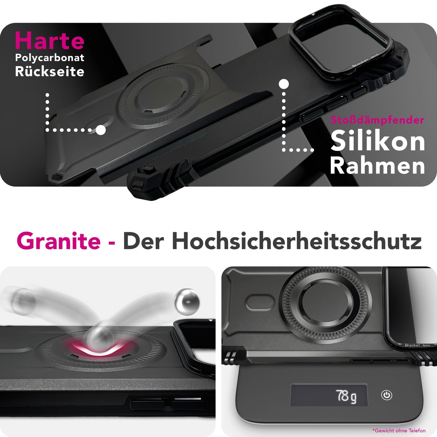 NALIA Magnetische Panzerhülle für iPhone 17 Pro Max – MagSafe kompatibel & Kamera-Stand – GRANITE (Outdoor Schutzhülle Stoßfest) – Marke aus Berlin
