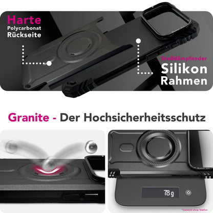 NALIA Magnetische Panzerhülle für iPhone 17 Pro Max – MagSafe kompatibel & Kamera-Stand – GRANITE (Outdoor Schutzhülle Stoßfest) – Marke aus Berlin