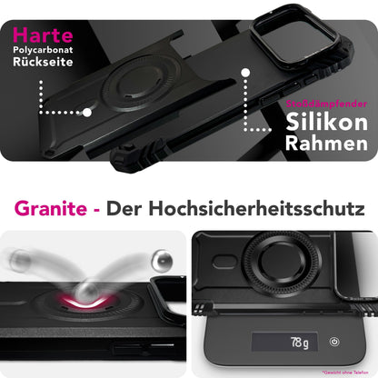 NALIA Magnetische Panzerhülle für iPhone 17 Pro Max – MagSafe kompatibel & Kamera-Stand – GRANITE (Outdoor Schutzhülle Stoßfest) – Marke aus Berlin