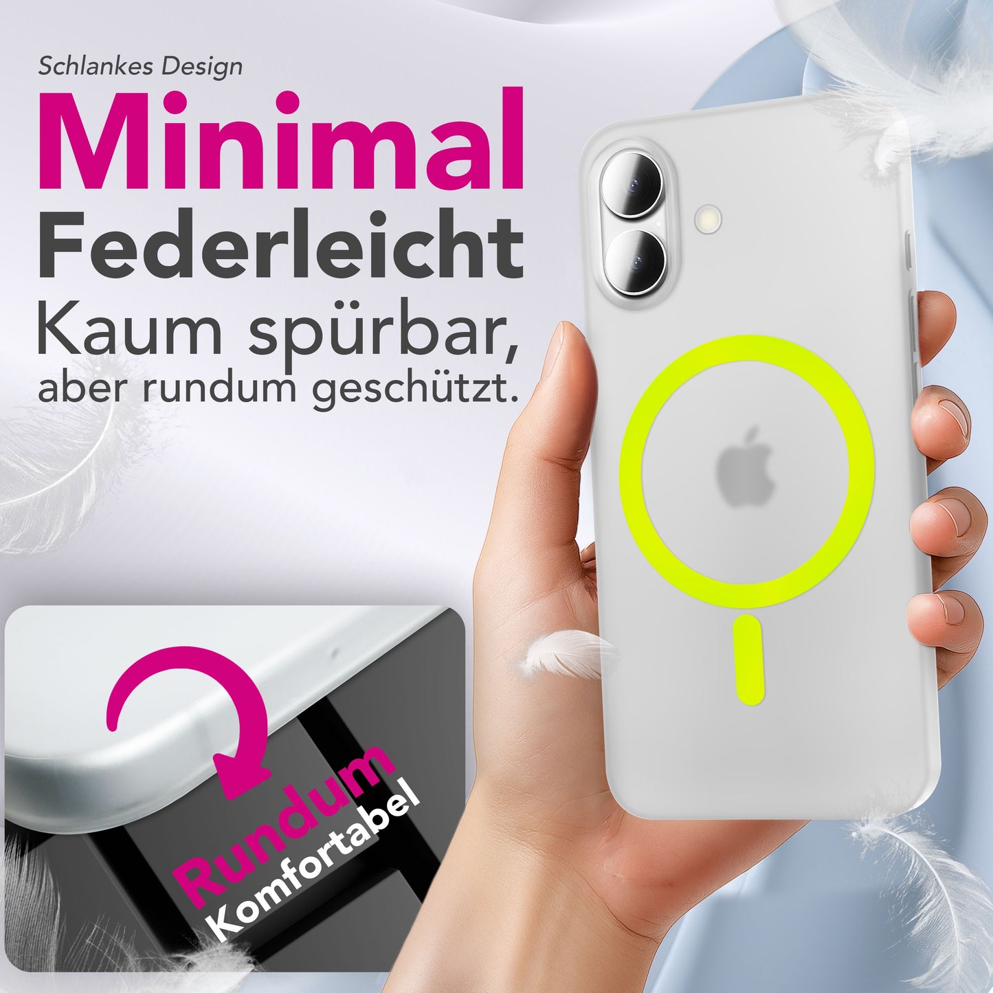 NALIA Ultra Slim Hardcase für iPhone 17 – MagSafe Kompatibel & Nachleuchtender Ring – THINIX GLOW (Matt-Transparent & 0,3mm Dünn) – Marke aus Berlin