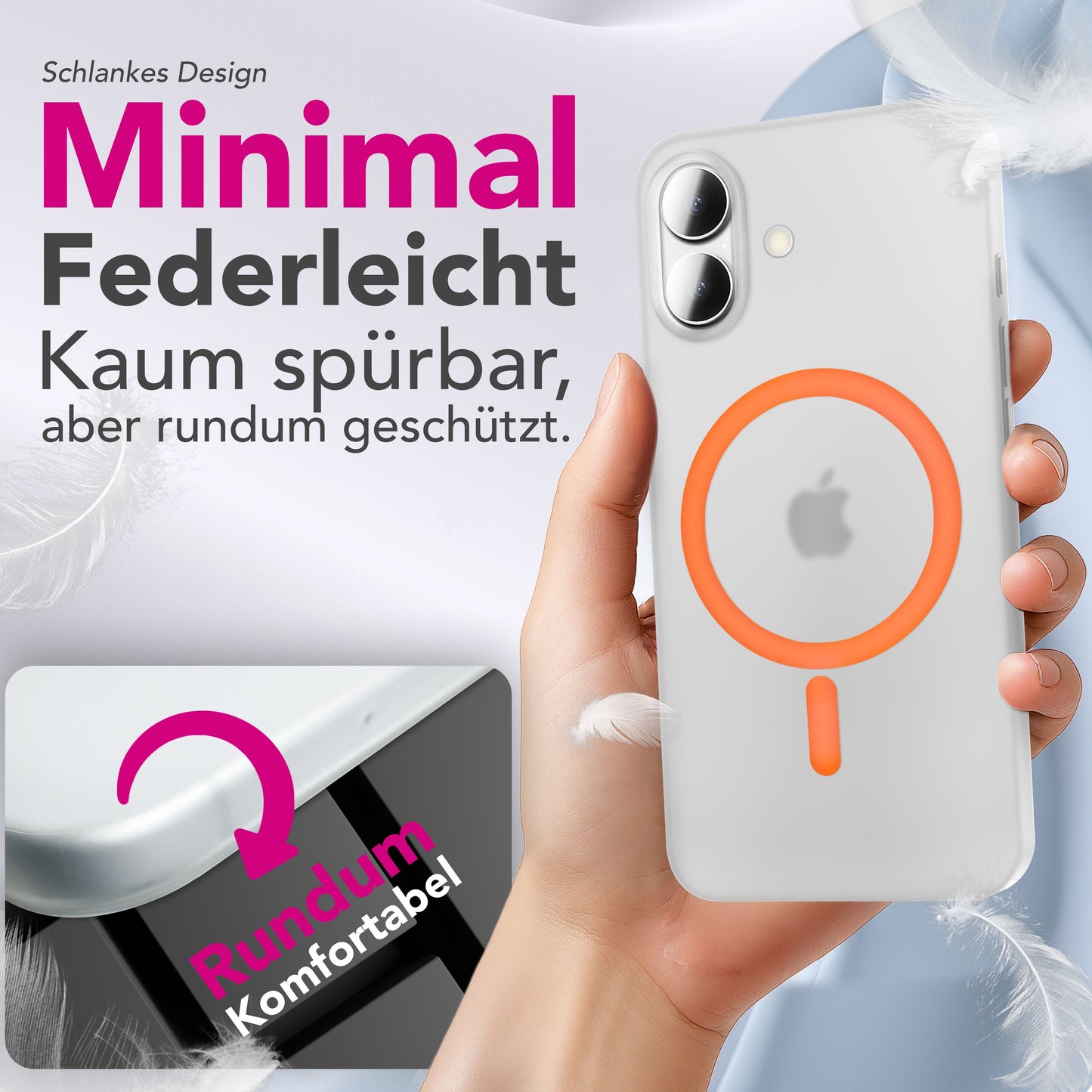 NALIA Ultra Slim Hardcase für iPhone 17 – MagSafe Kompatibel & Nachleuchtender Ring – THINIX GLOW (Matt-Transparent & 0,3mm Dünn) – Marke aus Berlin