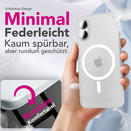 NALIA Ultra Slim Hardcase für iPhone 17 – MagSafe Kompatibel & Nachleuchtender Ring – THINIX GLOW (Matt-Transparent & 0,3mm Dünn) – Marke aus Berlin