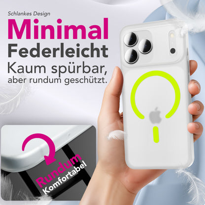 NALIA Ultra Slim Hardcase für iPhone 17 Pro – MagSafe Kompatibel & Nachleuchtender Ring – THINIX GLOW (Matt-Transparent & 0,3mm Dünn) – Marke aus Berlin