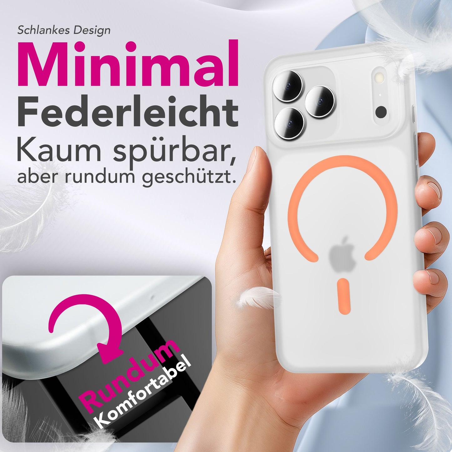 NALIA Ultra Slim Hardcase für iPhone 17 Pro – MagSafe Kompatibel & Nachleuchtender Ring – THINIX GLOW (Matt-Transparent & 0,3mm Dünn) – Marke aus Berlin