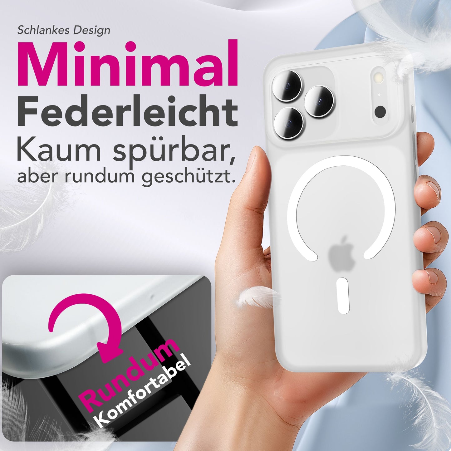 NALIA Ultra Slim Hardcase für iPhone 17 Pro – MagSafe Kompatibel & Nachleuchtender Ring – THINIX GLOW (Matt-Transparent & 0,3mm Dünn) – Marke aus Berlin