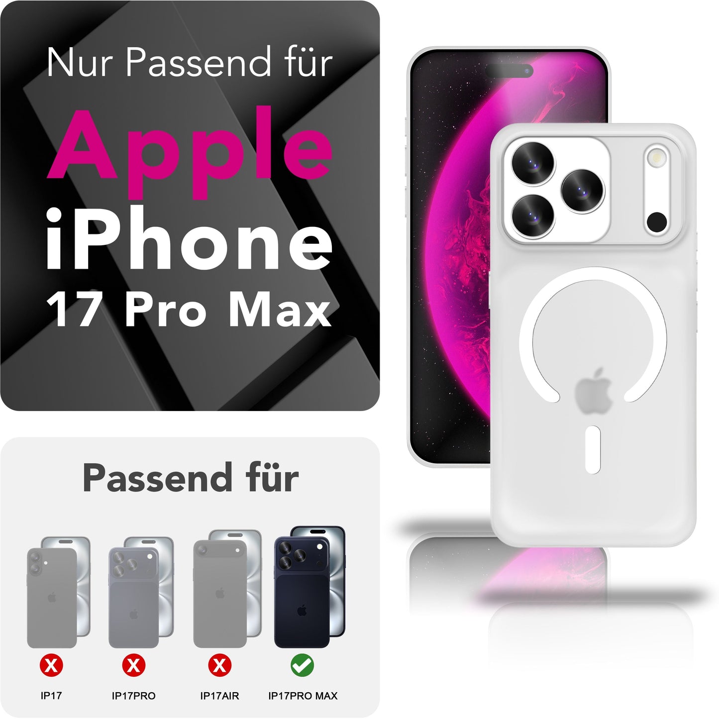NALIA Ultra Slim Hardcase für iPhone 17 Pro Max – MagSafe Kompatibel & Nachleuchtender Ring – THINIX GLOW (Matt-Transparent & 0,3mm Dünn) – Marke aus Berlin