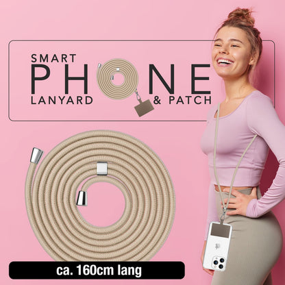 NALIA Universal Handykette für alle Smartphones – Robuste Kordel & 2 Patches – HOLDME AIR (Klassisches Lanyard mit Silbernem Karabiner) – Marke aus Berlin