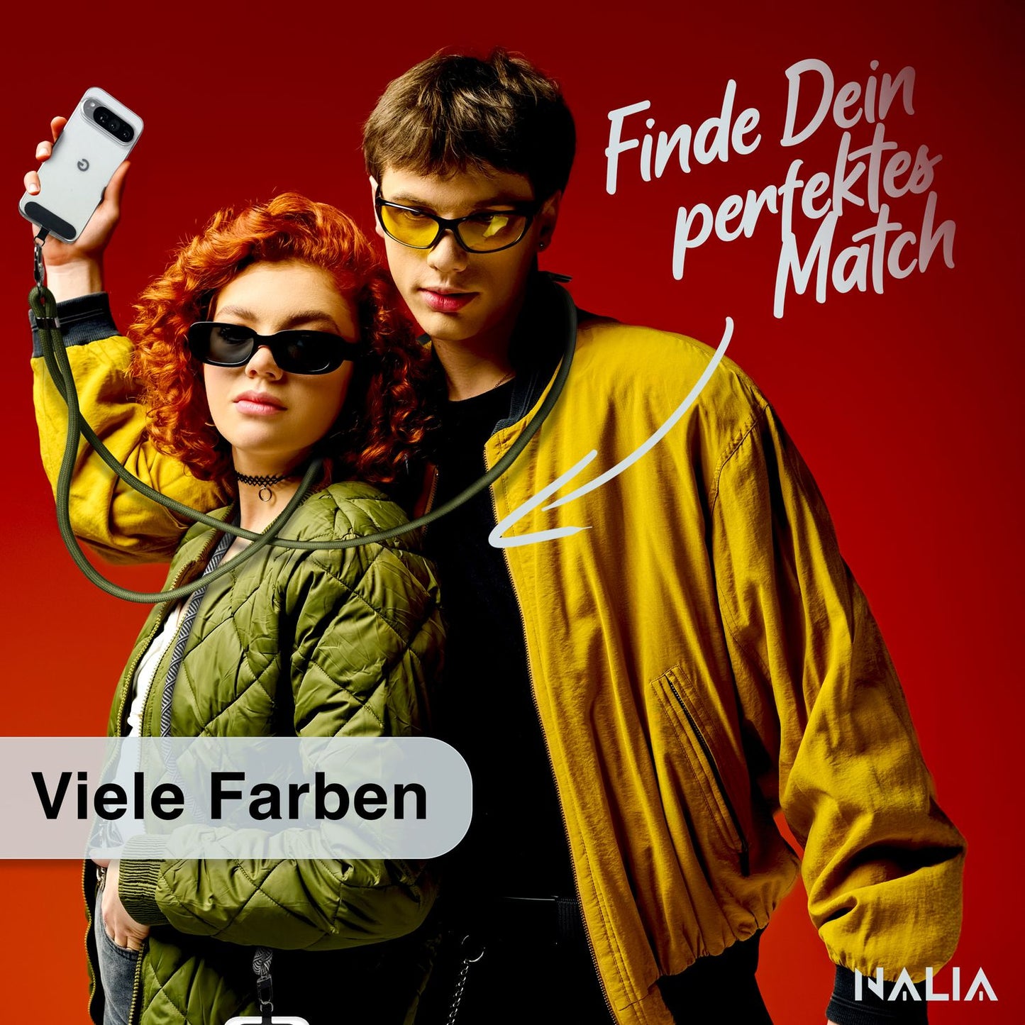 NALIA Universal Handykette für alle Smartphones – Premium Komfort-Nylon & 2 Patches – HOLDME (Geflochtenes Lanyard mit Silber-Karabiner) – Marke aus Berlin