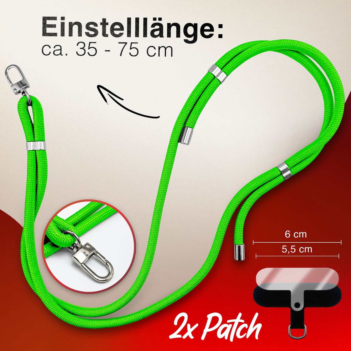 NALIA Universal Handykette für alle Smartphones – Premium Komfort-Nylon & 2 Patches – HOLDME (Geflochtenes Lanyard mit Silber-Karabiner) – Marke aus Berlin