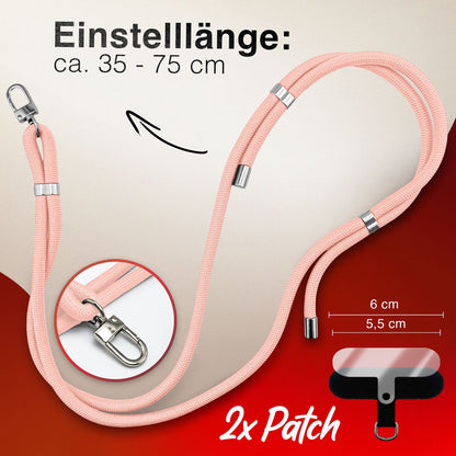 NALIA Universal Handykette für alle Smartphones – Premium Komfort-Nylon & 2 Patches – HOLDME (Geflochtenes Lanyard mit Silber-Karabiner) – Marke aus Berlin