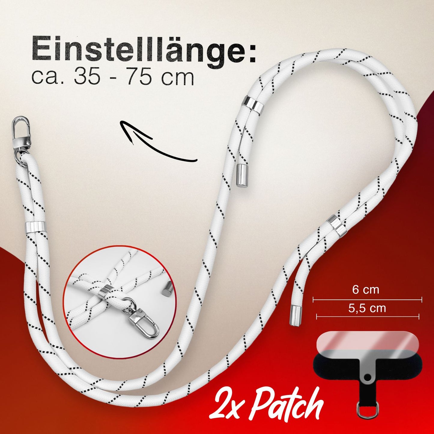 NALIA Universal Handykette für alle Smartphones – Premium Komfort-Nylon & 2 Patches – HOLDME (Geflochtenes Lanyard mit Silber-Karabiner) – Marke aus Berlin