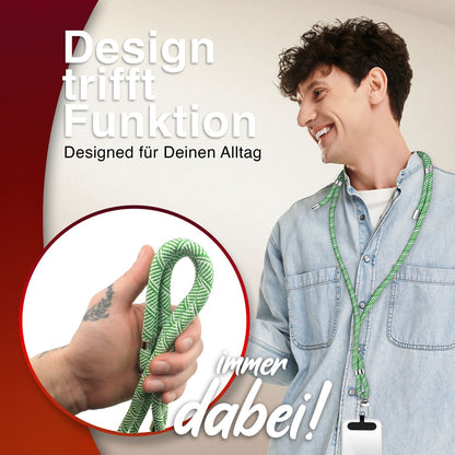 NALIA Universal Handykette für alle Smartphones – Premium Komfort-Nylon & 2 Patches – HOLDME (Geflochtenes Lanyard mit Silber-Karabiner) – Marke aus Berlin