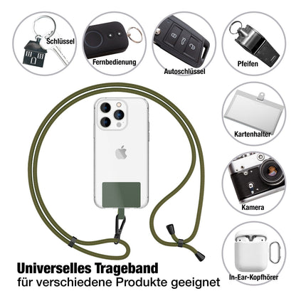 NALIA Universal Handykette für alle Smartphones – Robuste Kordel & 2 Patches – HOLDME AIR (Klassisches Lanyard mit Mattschwarzem Karabiner) – Marke aus Berlin