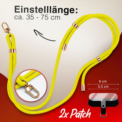 NALIA Universal Handykette für alle Smartphones – Premium Komfort-Nylon & 2 Patches – HOLDME (Geflochtenes Lanyard mit Gold-Karabiner) – Marke aus Berlin