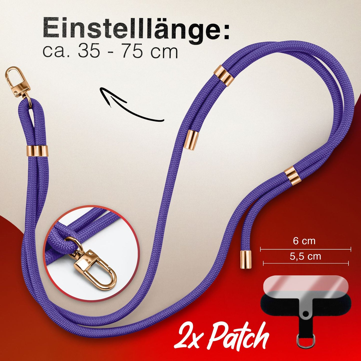 NALIA Universal Handykette für alle Smartphones – Premium Komfort-Nylon & 2 Patches – HOLDME (Geflochtenes Lanyard mit Gold-Karabiner) – Marke aus Berlin