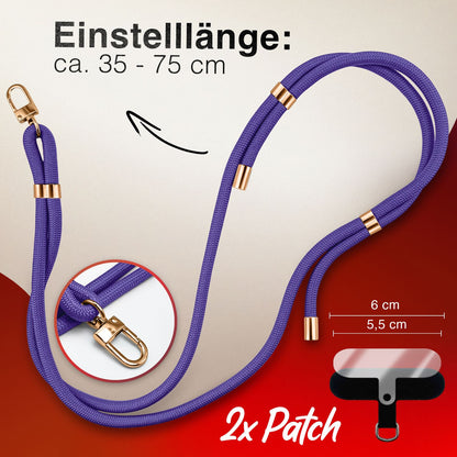 NALIA Universal Handykette für alle Smartphones – Premium Komfort-Nylon & 2 Patches – HOLDME (Geflochtenes Lanyard mit Gold-Karabiner) – Marke aus Berlin