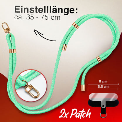 NALIA Universal Handykette für alle Smartphones – Premium Komfort-Nylon & 2 Patches – HOLDME (Geflochtenes Lanyard mit Gold-Karabiner) – Marke aus Berlin