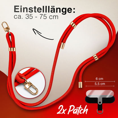 NALIA Universal Handykette für alle Smartphones – Premium Komfort-Nylon & 2 Patches – HOLDME (Geflochtenes Lanyard mit Gold-Karabiner) – Marke aus Berlin