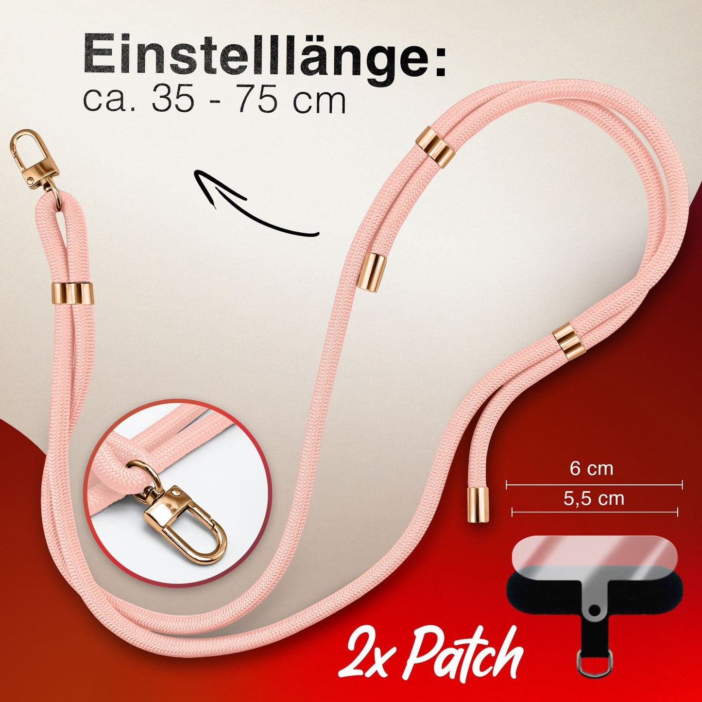 NALIA Universal Handykette für alle Smartphones – Premium Komfort-Nylon & 2 Patches – HOLDME (Geflochtenes Lanyard mit Gold-Karabiner) – Marke aus Berlin