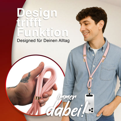 NALIA Universal Handykette für alle Smartphones – Premium Komfort-Nylon & 2 Patches – HOLDME (Geflochtenes Lanyard mit Gold-Karabiner) – Marke aus Berlin