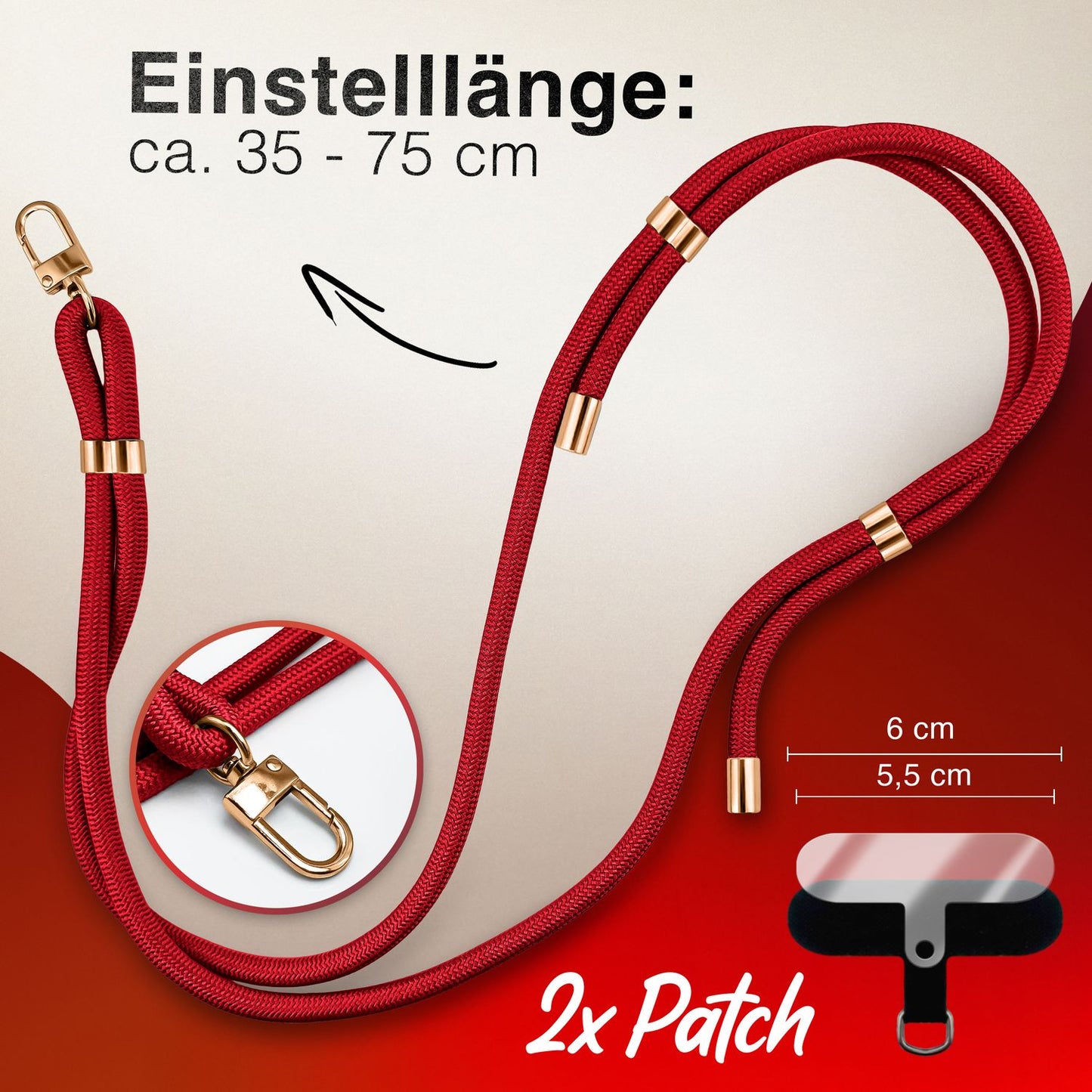 NALIA Universal Handykette für alle Smartphones – Premium Komfort-Nylon & 2 Patches – HOLDME (Geflochtenes Lanyard mit Gold-Karabiner) – Marke aus Berlin