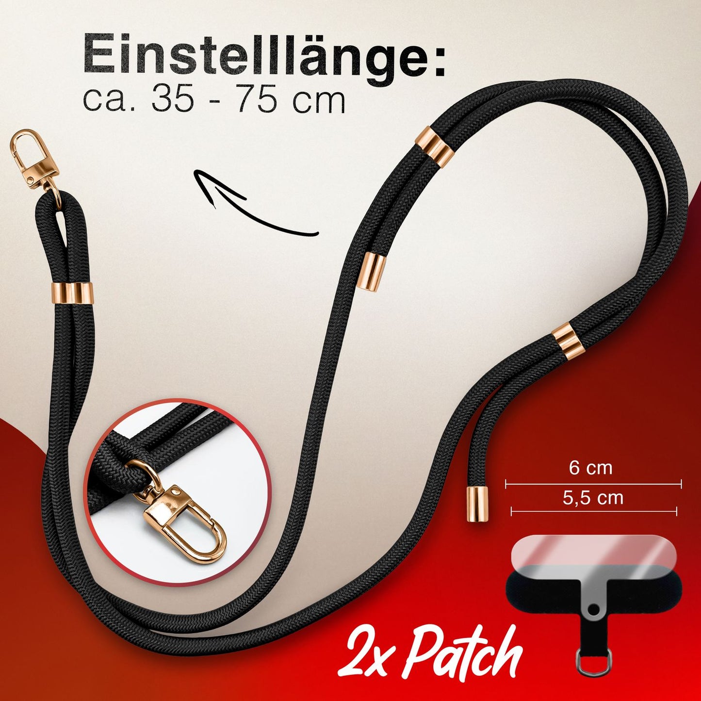 NALIA Universal Handykette für alle Smartphones – Premium Komfort-Nylon & 2 Patches – HOLDME (Geflochtenes Lanyard mit Gold-Karabiner) – Marke aus Berlin