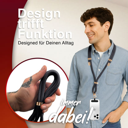 NALIA Universal Handykette für alle Smartphones – Premium Komfort-Nylon & 2 Patches – HOLDME (Geflochtenes Lanyard mit Gold-Karabiner) – Marke aus Berlin