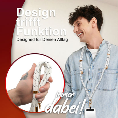 NALIA Universal Handykette für alle Smartphones – Premium Komfort-Nylon & 2 Patches – HOLDME (Geflochtenes Lanyard mit Gold-Karabiner) – Marke aus Berlin