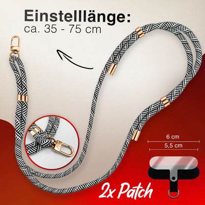 NALIA Universal Handykette für alle Smartphones – Premium Komfort-Nylon & 2 Patches – HOLDME (Geflochtenes Lanyard mit Gold-Karabiner) – Marke aus Berlin