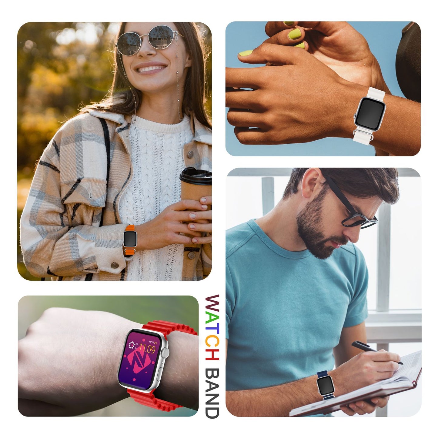 NALIA Smart Watch Armband OCEAN Style kompatibel mit Apple Watch SE & Series 8/7/6/5/4/3/2/1, 38mm 40mm 41mm, iWatch Sport Uhr Ersatzarmband Damen & Herren, Silikon Wasserfest