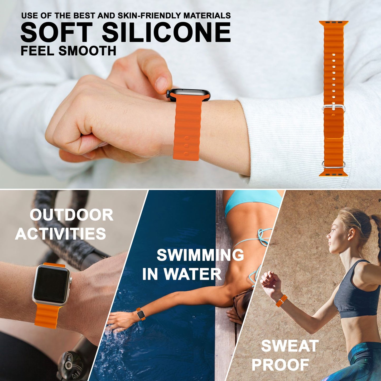 NALIA Smart Watch Armband OCEAN Style kompatibel mit Apple Watch SE & Series 8/7/6/5/4/3/2/1, 38mm 40mm 41mm, iWatch Sport Uhr Ersatzarmband Damen & Herren, Silikon Wasserfest