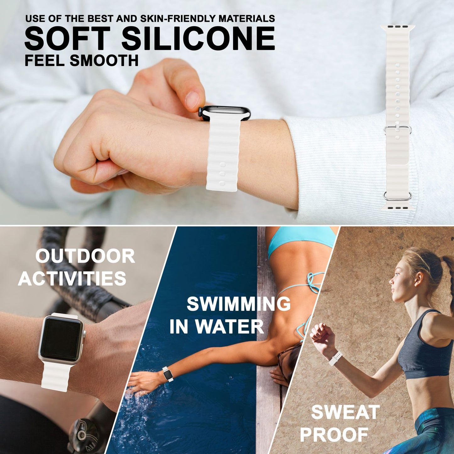 NALIA Smart Watch Armband OCEAN Style kompatibel mit Apple Watch SE & Series 8/7/6/5/4/3/2/1, 38mm 40mm 41mm, iWatch Sport Uhr Ersatzarmband Damen & Herren, Silikon Wasserfest