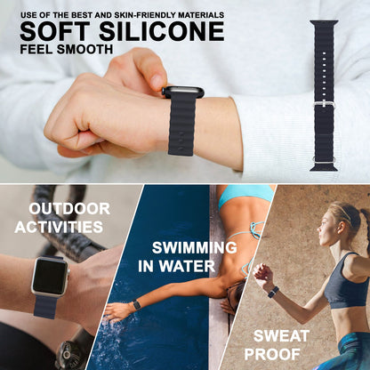 NALIA Smart Watch Armband OCEAN Style kompatibel mit Apple Watch Ultra/SE & Series 8/7/6/5/4/3/2/1, 42mm 44mm 45mm 49mm, iWatch Sport Uhr Ersatzarmband Damen Herren, Silikon Riemen