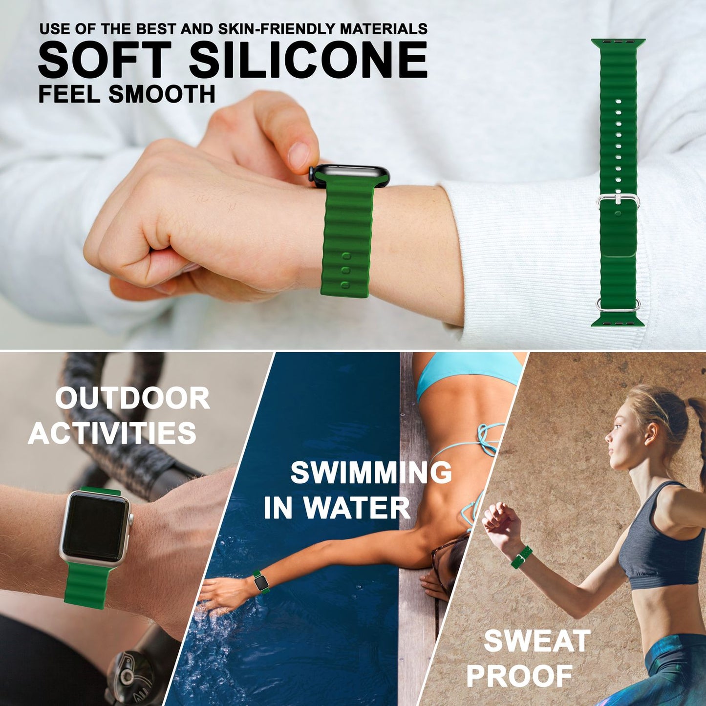 NALIA Smart Watch Armband OCEAN Style kompatibel mit Apple Watch Ultra/SE & Series 8/7/6/5/4/3/2/1, 42mm 44mm 45mm 49mm, iWatch Sport Uhr Ersatzarmband Damen Herren, Silikon Riemen