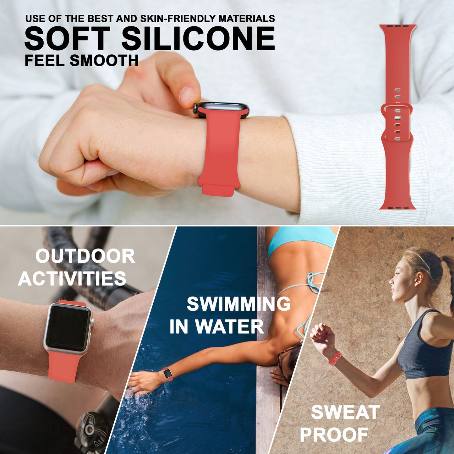 NALIA Silikon Smart-Watch Ersatzarmband kompatibel mit Apple Watch Armband Ultra/SE & Series 8/7/6/5/4/3/2/1, 42mm 44mm 45mm 49mm, iWatch Fitnessuhr Sportarmband Damen & Herren