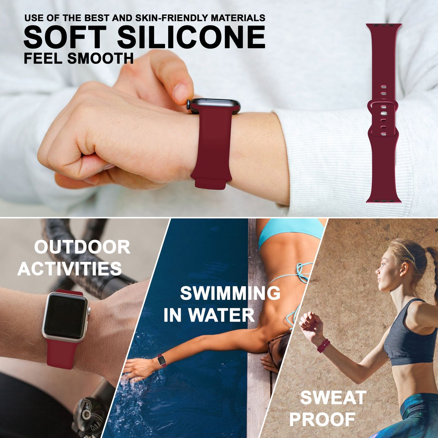 NALIA Silikon Smart-Watch Ersatzarmband kompatibel mit Apple Watch Armband Ultra/SE & Series 8/7/6/5/4/3/2/1, 42mm 44mm 45mm 49mm, iWatch Fitnessuhr Sportarmband Damen & Herren