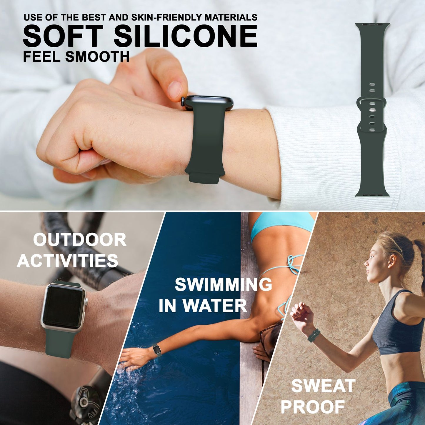 NALIA Silikon Smart-Watch Ersatzarmband kompatibel mit Apple Watch Armband Ultra/SE & Series 8/7/6/5/4/3/2/1, 42mm 44mm 45mm 49mm, iWatch Fitnessuhr Sportarmband Damen & Herren