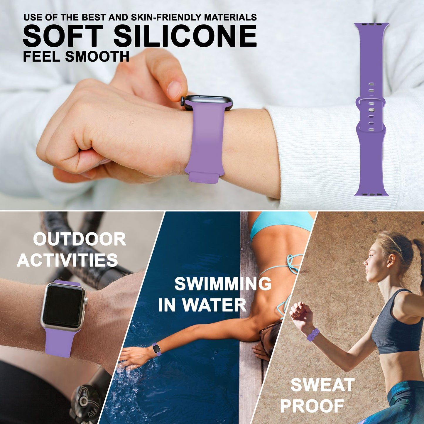 NALIA Silikon Smart-Watch Ersatzarmband kompatibel mit Apple Watch Armband Ultra/SE & Series 8/7/6/5/4/3/2/1, 42mm 44mm 45mm 49mm, iWatch Fitnessuhr Sportarmband Damen & Herren