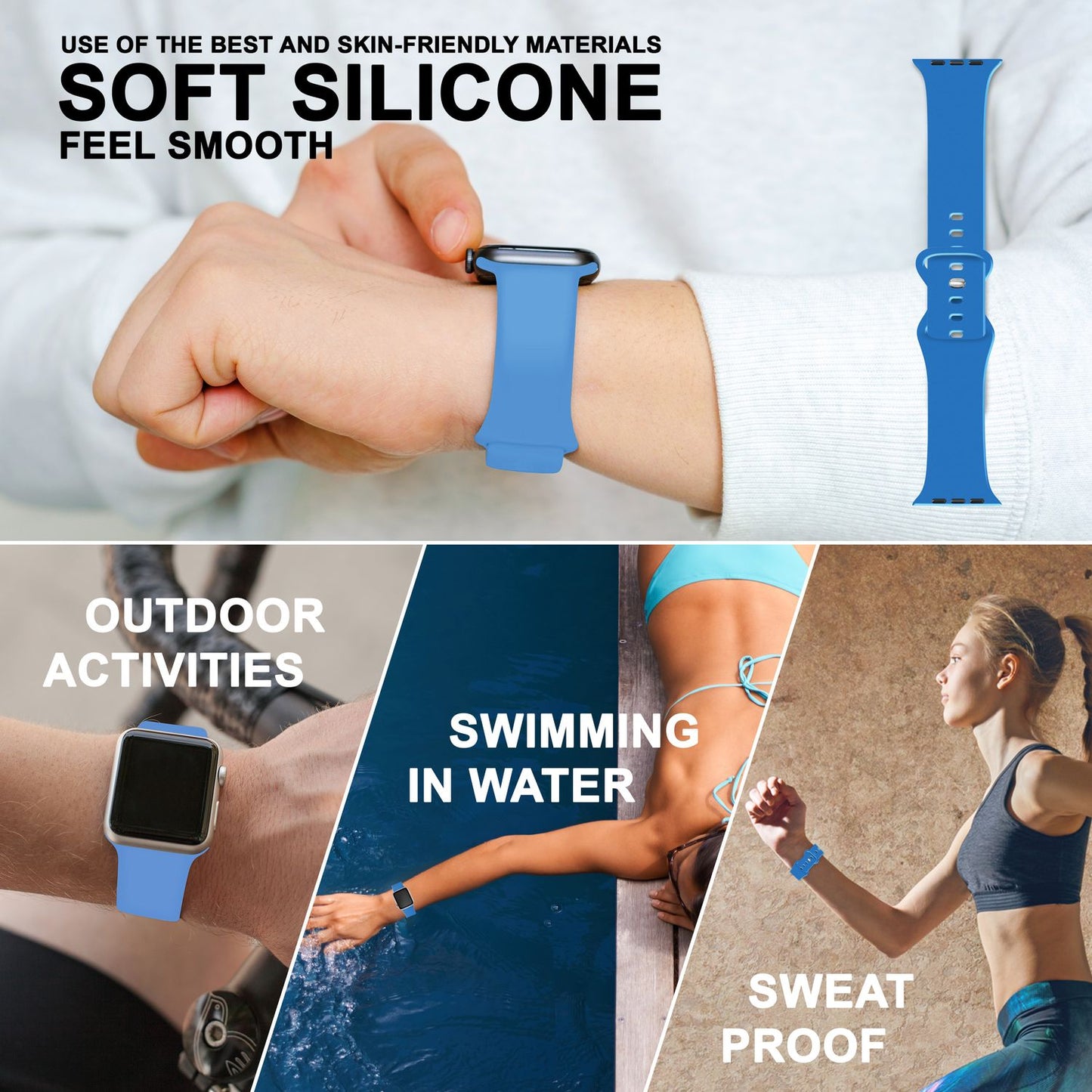 NALIA Silikon Smart-Watch Ersatzarmband kompatibel mit Apple Watch Armband Ultra/SE & Series 8/7/6/5/4/3/2/1, 42mm 44mm 45mm 49mm, iWatch Fitnessuhr Sportarmband Damen & Herren
