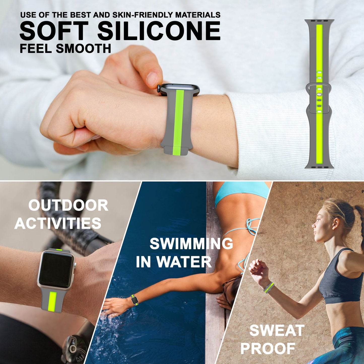 NALIA Gestreiftes Silikon Smart-Watch Ersatzarmband kompatibel mit Apple Watch Armband SE & Series 8/7/6/5/4/3/2/1, 38mm 40mm 41mm, iWatch Fitnessarmband Damen & Herren