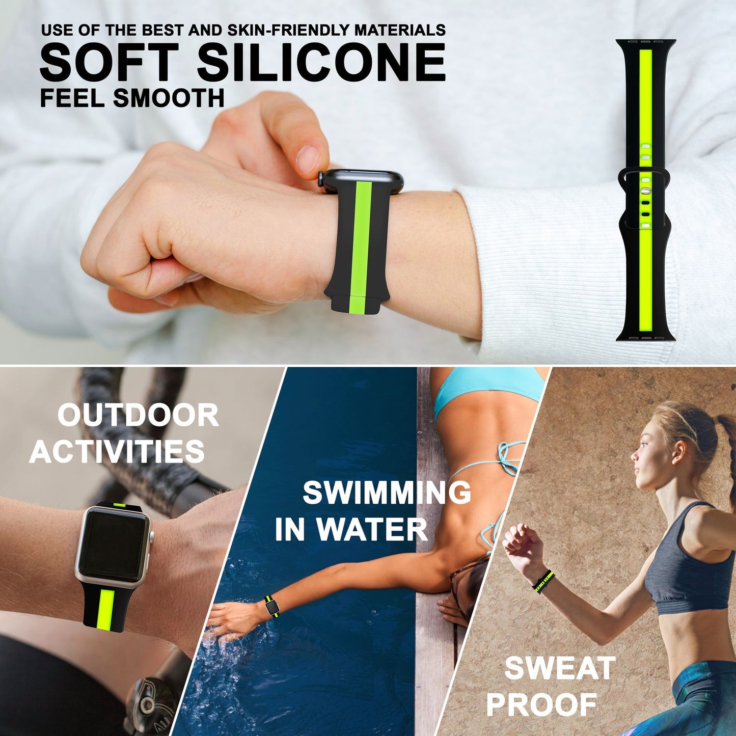 NALIA Gestreiftes Silikon Smart-Watch Ersatzarmband kompatibel mit Apple Watch Armband Ultra/SE & Series 8/7/6/5/4/3/2/1, 42 44 45 49mm, iWatch Fitnessarmband Damen & Herren