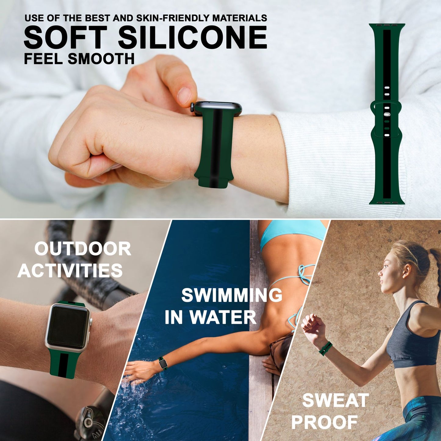 NALIA Gestreiftes Silikon Smart-Watch Ersatzarmband kompatibel mit Apple Watch Armband Ultra/SE & Series 8/7/6/5/4/3/2/1, 42 44 45 49mm, iWatch Fitnessarmband Damen & Herren