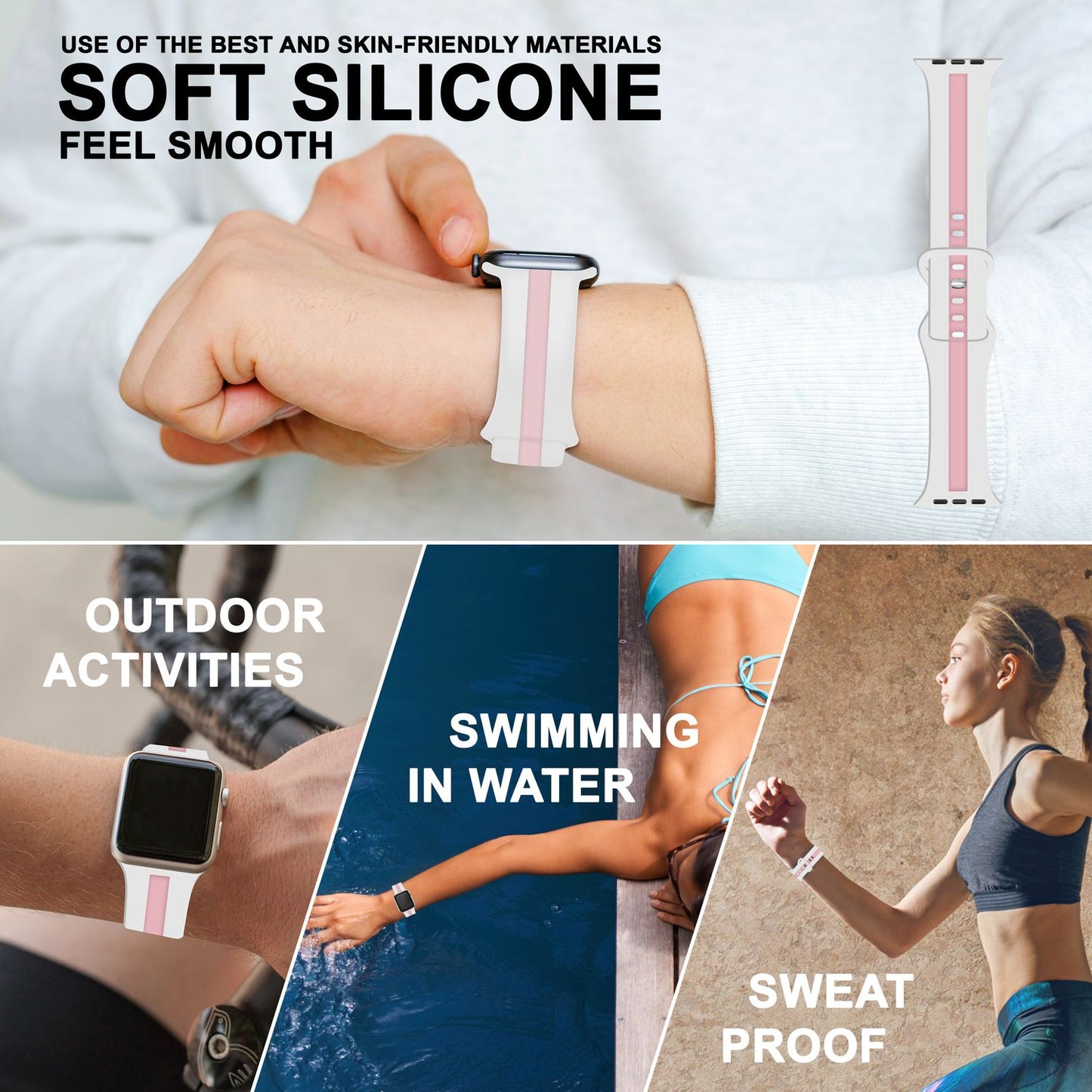 NALIA Gestreiftes Silikon Smart-Watch Ersatzarmband kompatibel mit Apple Watch Armband Ultra/SE & Series 8/7/6/5/4/3/2/1, 42 44 45 49mm, iWatch Fitnessarmband Damen & Herren