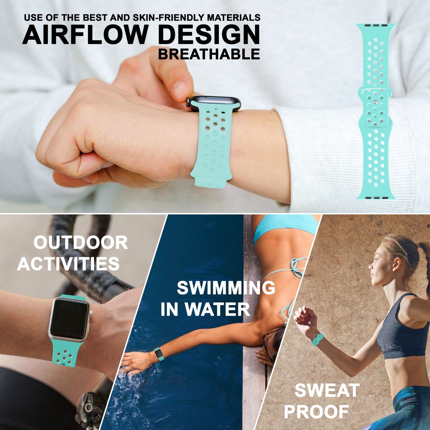NALIA Gelochtes Silikon Smart-Watch Ersatzarmband kompatibel mit Apple Watch Armband SE & Series 8/7/6/5/4/3/2/1, 38mm 40mm 41mm, iWatch Fitnessarmband Damen & Herren