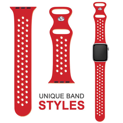 NALIA Gelochtes Silikon Smart-Watch Ersatzarmband kompatibel mit Apple Watch Armband Ultra/SE & Series 8/7/6/5/4/3/2/1, 42mm 44mm 45mm 49mm, iWatch Fitnessarmband Damen & Herren