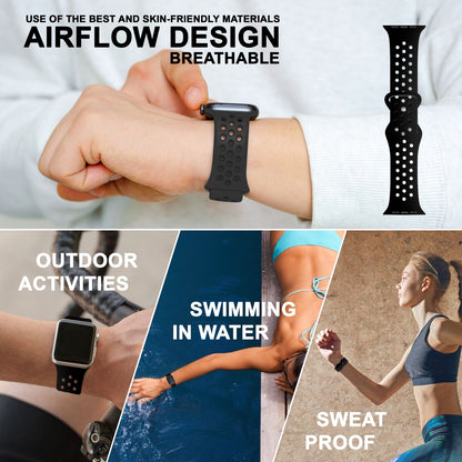 NALIA Gelochtes Silikon Smart-Watch Ersatzarmband kompatibel mit Apple Watch Armband Ultra/SE & Series 8/7/6/5/4/3/2/1, 42mm 44mm 45mm 49mm, iWatch Fitnessarmband Damen & Herren